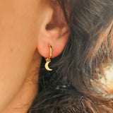 Hoops with Star & Moon Charm in Gold