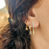 Hoops with Star & Moon Charm in Gold