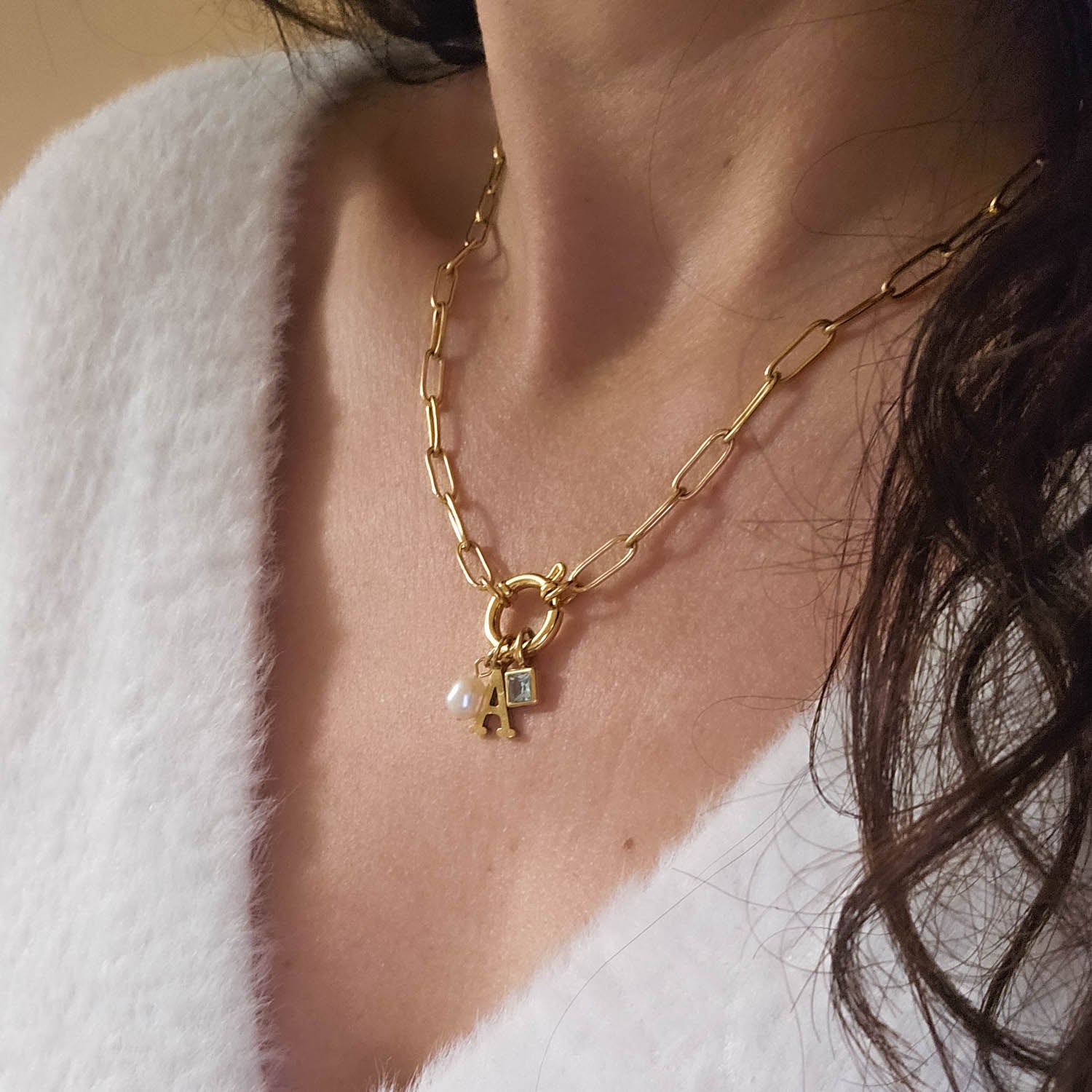 Personalised Gold Chain Initial Pendant Necklace Front |Dorsya