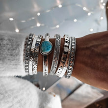 Load image into Gallery viewer, Saona Silver Cuff Bangle with Larimar Gemstone