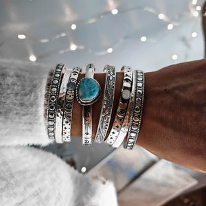 The Magic of the Moon and the Stars Silver Cuff Bangle with Moonstone