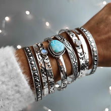Load image into Gallery viewer, The Magic of the Moon and the Stars Silver Cuff Bangle with Moonstone Gemstone