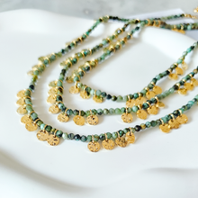 Load image into Gallery viewer, Turquoise Beaded  Gold Coin Gemstone Necklace