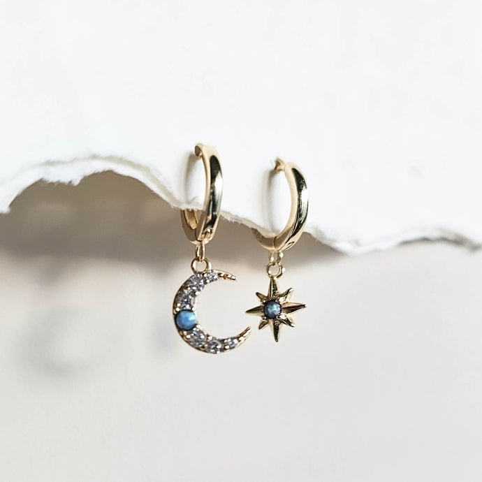 Mystic Star and Moon Gold Hoops