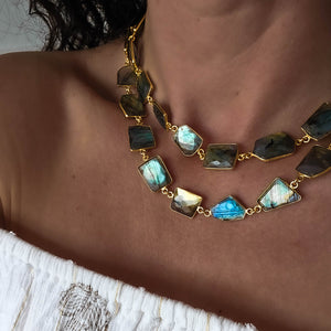 gold statement necklace, labradorite statement necklace, rose cut gemstone necklace, gemstone necklace, labradorite gemstone statement necklace by dorsya