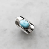 larimar ring, boho rings, handcrafted rings, adjustable statement ring, silver ring, stamenet ring, gemstone ring by dorsya