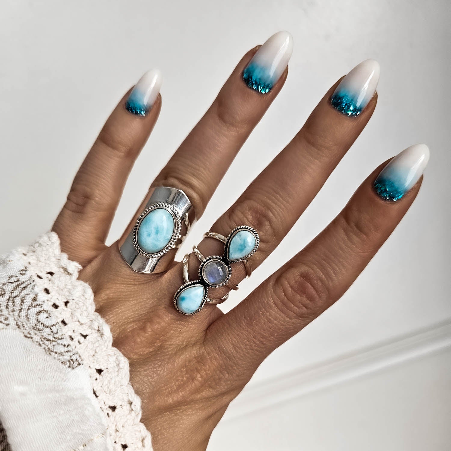 larimar ring, boho rings, handcrafted rings, adjustable statement ring, silver ring, stamenet ring, gemstone ring by dorsya