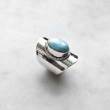 Load image into Gallery viewer, larimar ring, boho rings, handcrafted rings, adjustable statement ring, silver ring, stamenet ring, gemstone ring by dorsya