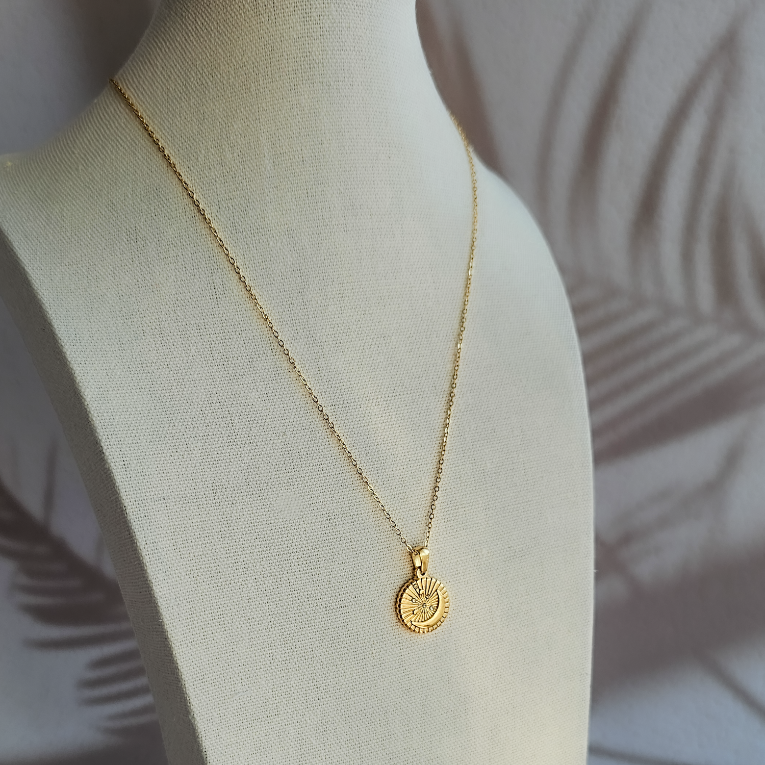 Gold Coin Magic Moon Star Pendant Necklace Front