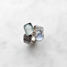 Load image into Gallery viewer, moonstone ring, chalcedony ring, boho rings, handcrafted rings, adjustable statement ring, silver ring, stamenet ring, gemstone ring by dorsya