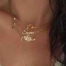 Load image into Gallery viewer, Personalised Name and Birthstone Gold Necklace