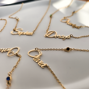 Personalised Name and Birthstone Gold Necklace