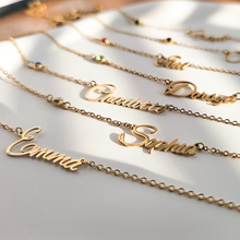 Load image into Gallery viewer, Personalised Name and Birthstone Gold Necklace