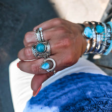 Load image into Gallery viewer, Kailani Silver Boho Ring with Larimar Stone