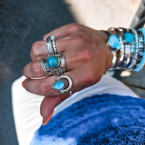 Kailani Silver Boho Ring with Larimar Stone
