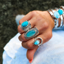 Load image into Gallery viewer, Kailani Silver Boho Ring with Larimar Stone