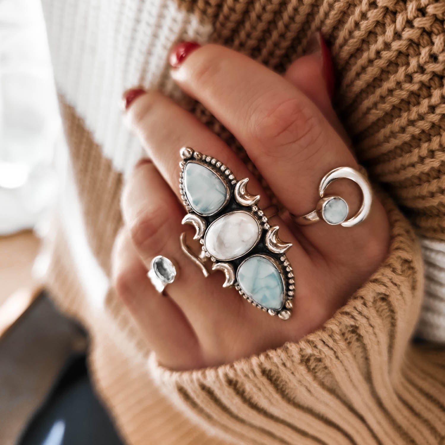 Silver Boho Ring Adjustable Close Up