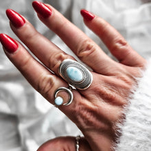 Load image into Gallery viewer, Adira ~ Silver Boho Ring with Larimar Gemstone