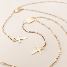 Load image into Gallery viewer, Gold Cross Rosary Necklace Side|Dorsya