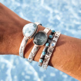 The Magic of the Moon and the Stars Silver Cuff Bangle with Moonstone