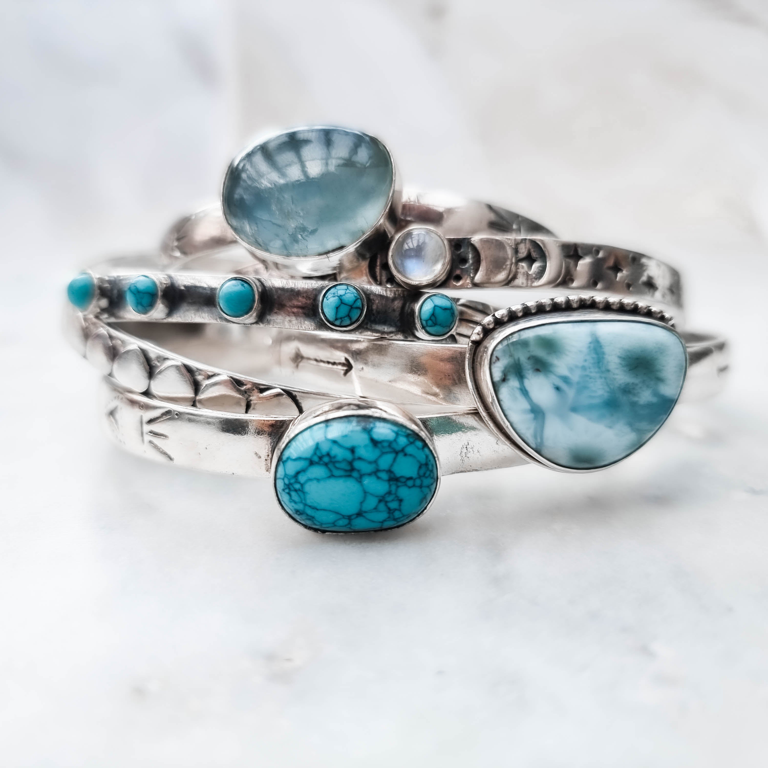 silver bangle, larimar bangle, handcrafted bangle, sterling silver bracelet, silver larimar bracelet, boho bracelet by dorsya