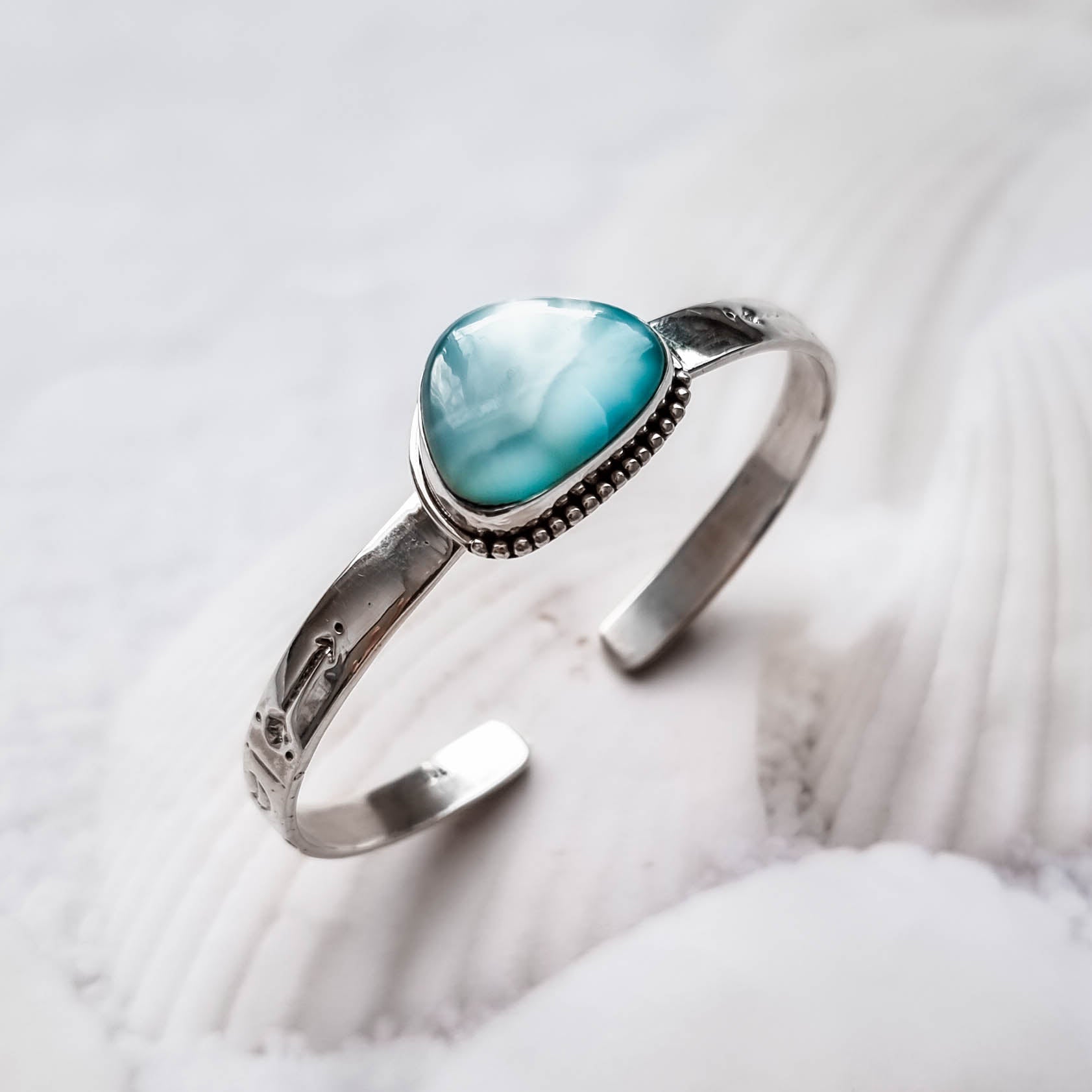 silver bangle, larimar bangle, handcrafted bangle, sterling silver bracelet, silver larimar bracelet, boho bracelet by dorsya