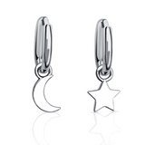 Hoops with Star & Moon Charm in Silver