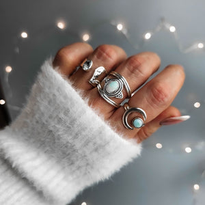 Gaia Silver Boho Ring with Larimar Gemstone