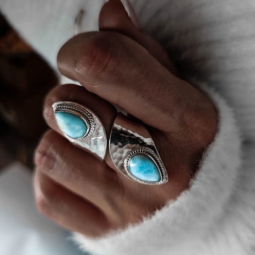Artemis Silver Boho Ring with Larimar Gemstone