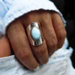 Larimar Natural Gemstone Adjustsble Silver Ring Close Up|Dorsya