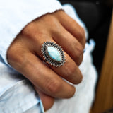 Handcrafted Silver Larimar Gemstone Ring Close Up|Dorsya