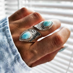 Adjustable Hammered Larimar Gemstone Silver Ring Close Up|Dorsya