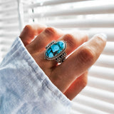 Turquoise Gemstone Silver Boho Ring Up|Dorsya