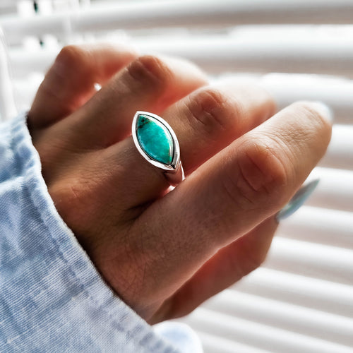 Marina Silver Boho Ring with Turquoise Gemstone