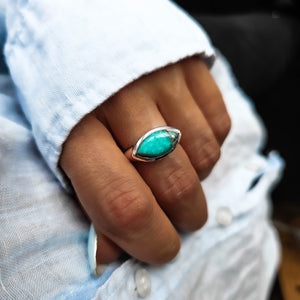 Marina Silver Boho Ring with Turquoise Gemstone