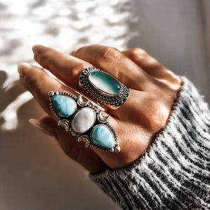 Allanna Silver Boho Ring with Chalcedony Stone