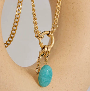 Chunky Gold Necklace with Tianhe Natural Gemstone and Sun Charm | Statement Jewellery Piece | Dorsya