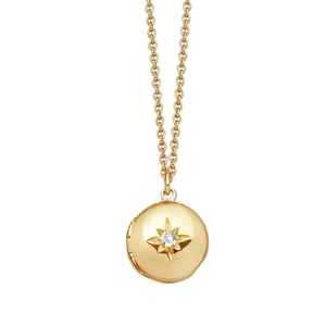 Zirconia Stone Embedded Gold Locket Necklace Front