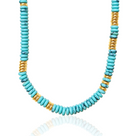 Necklace with turquoise beads and gold accents on a white background