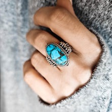Load image into Gallery viewer, Venus Silver Boho Ring with Turquoise Gemstone