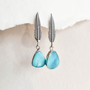 Atlantic Turquoise Feather Drop Silver Earring