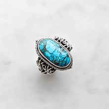 Load image into Gallery viewer, turquoise ring, gemstone ring, boho ring, adjustable ring, handcrafted ring, silver ring, silver statement ring by dorsya