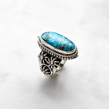 Load image into Gallery viewer, turquoise ring, gemstone ring, boho ring, adjustable ring, handcrafted ring, silver ring, silver statement ring by dorsya