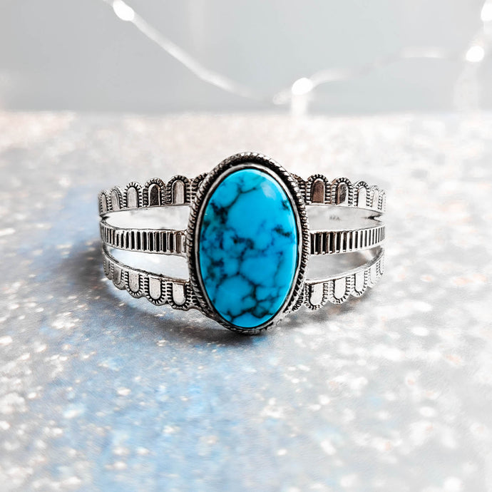 Turquoise Bay Silver Cuff Bangle with Turquoise Gemstone