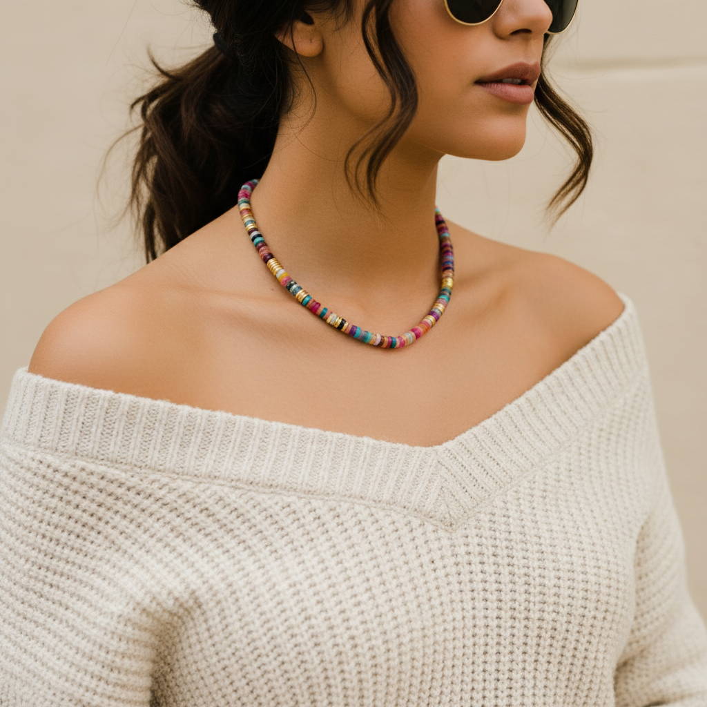 Women’s multi-gemstone beaded necklace – natural malachite, rhodochrosite, rose quartz, lapis lazuli & jasper gemstones