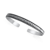 Victory Silver Cuff Bangle with Laurel Leaf Motif