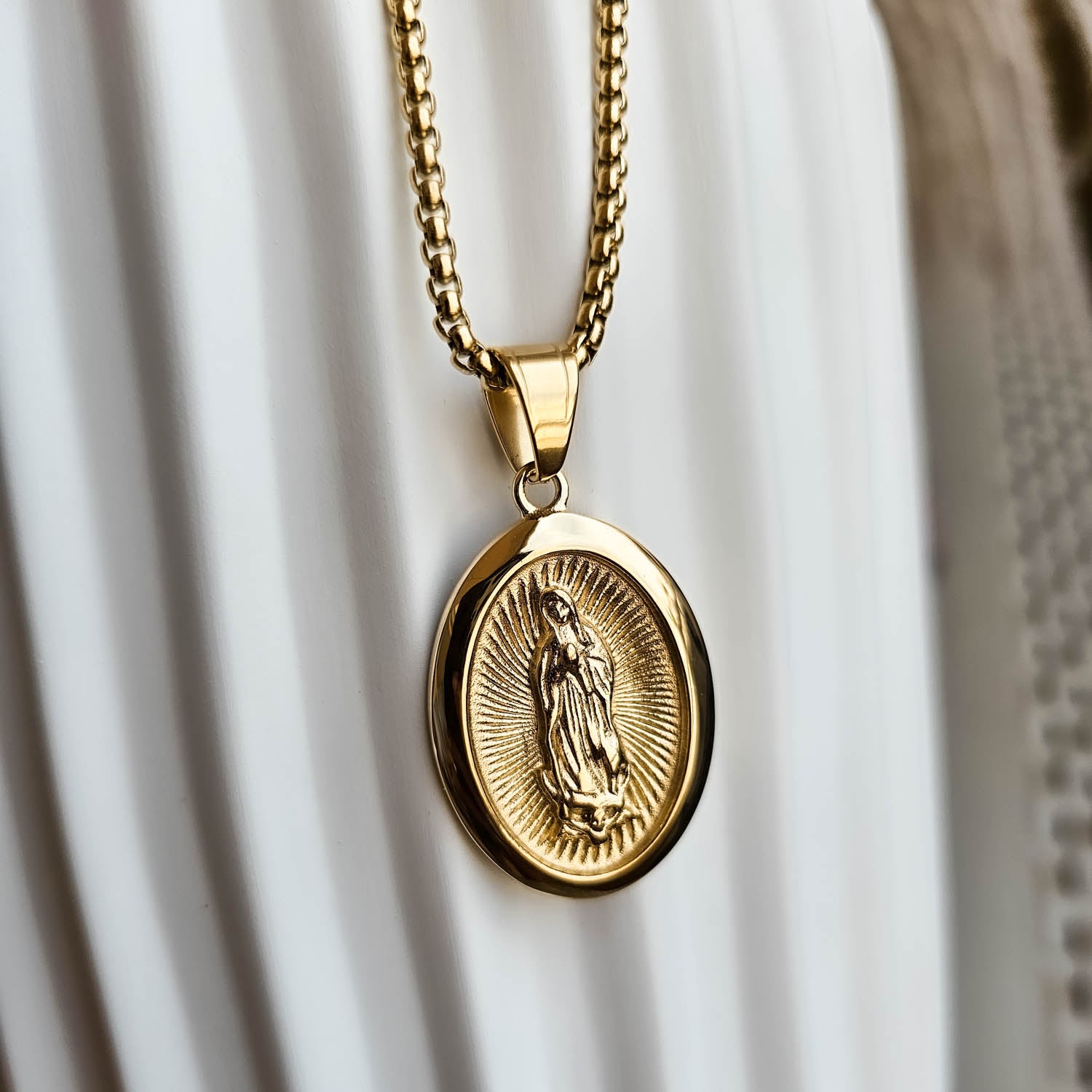 Religious  Theme Gold Plated Virgin Mary Pendant Necklace Front|Dorsya