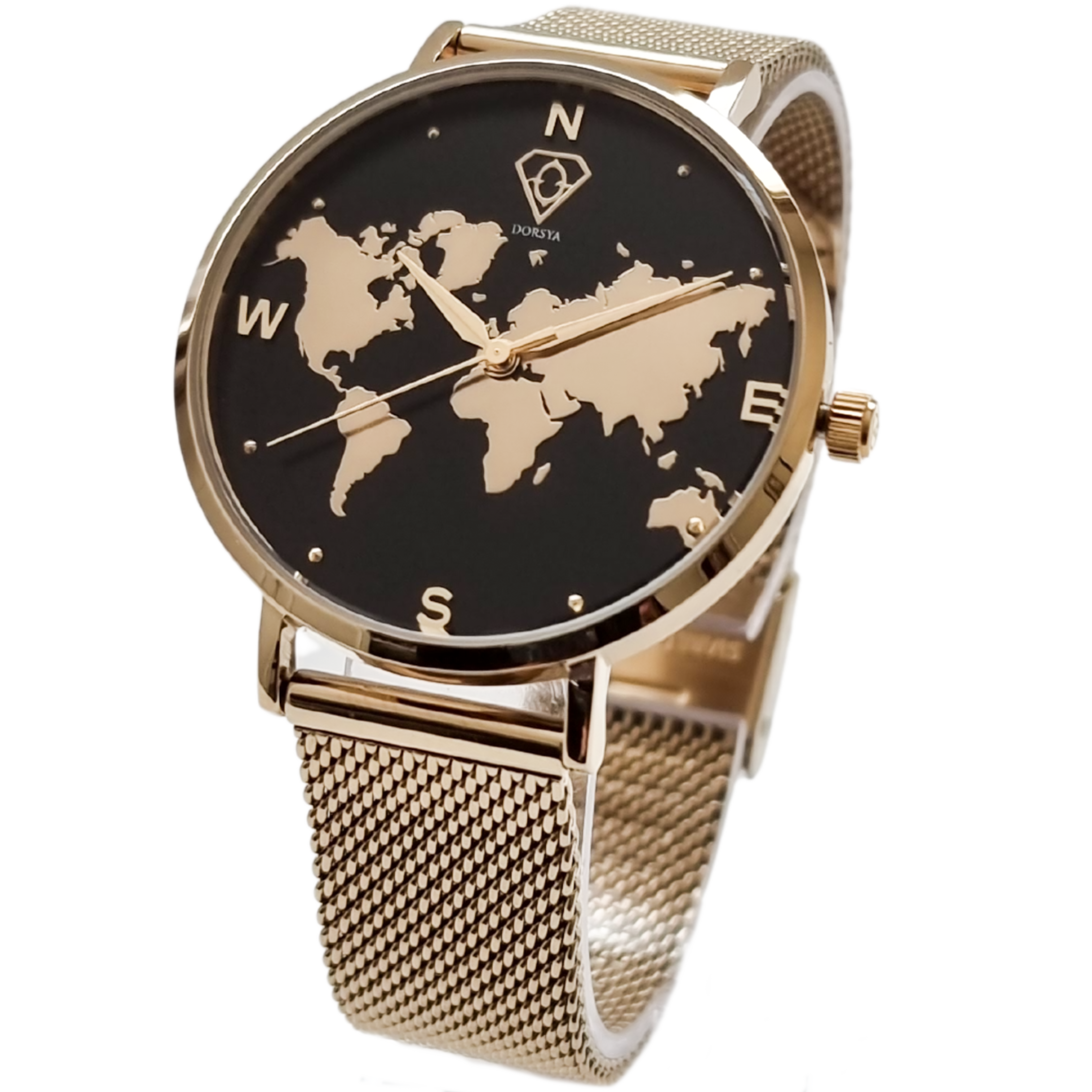 Alectrona Gold world map watch, minimalistic watch, woman watch, Dorsya watch