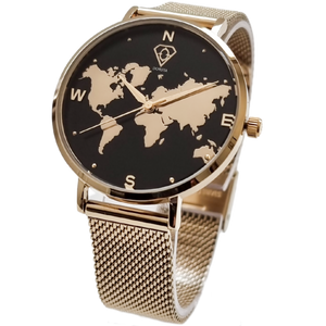 Alectrona Gold world map watch, minimalistic watch, woman watch, Dorsya watch