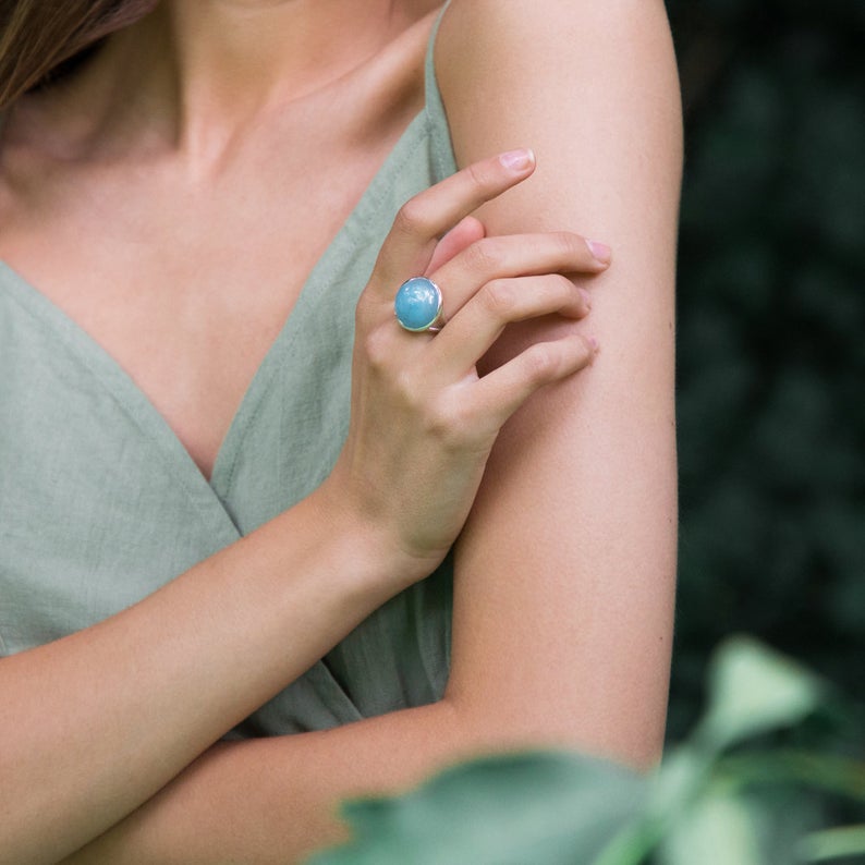 Dorsya - aquamarine gemstone sterling silver ring, boho ring, accessories, statement ring, gift for her, gemstone ring, meaningful jewellery
